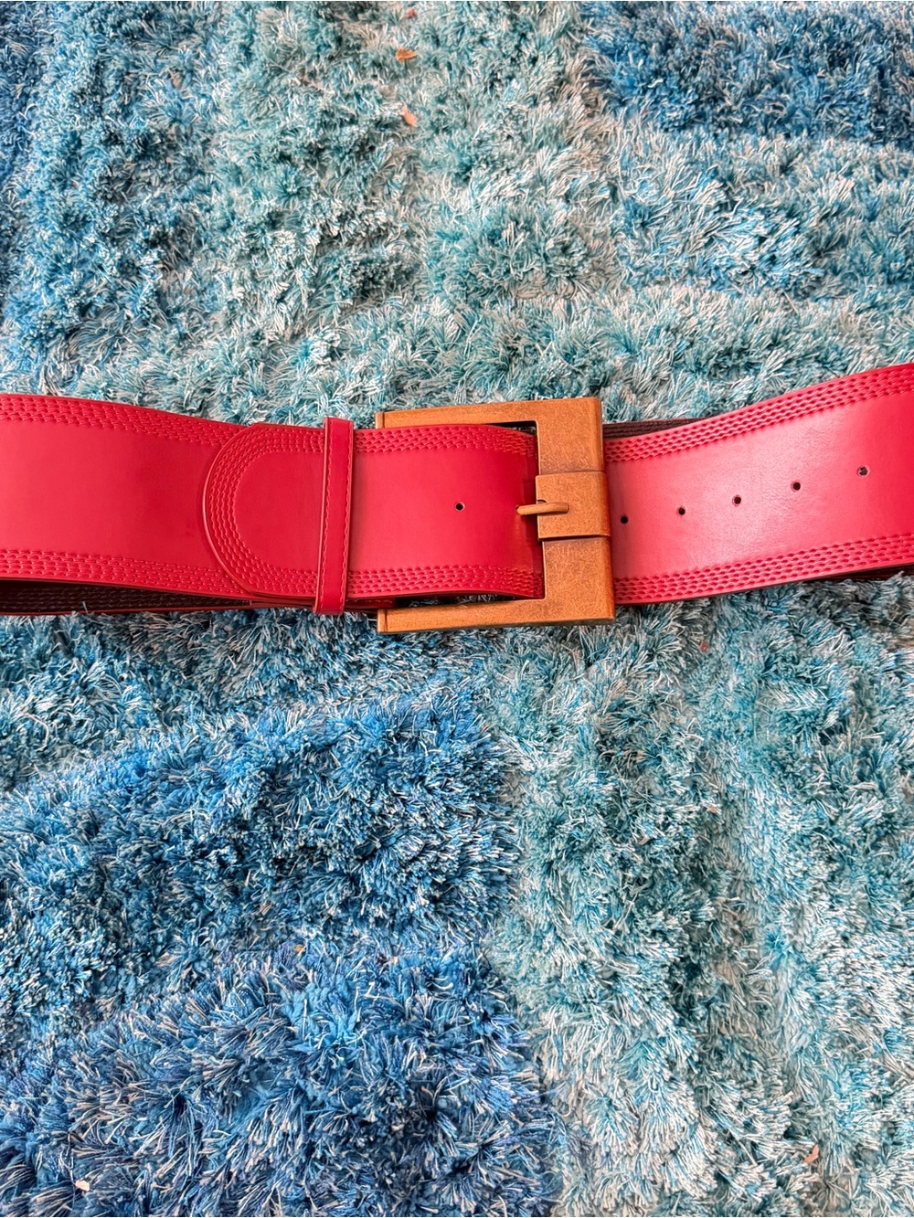 Red Wide Leather Belt with Gold Buckle